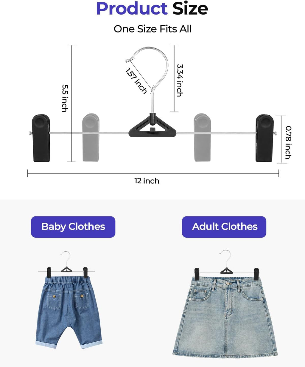 Northern Brothers Pants Hangers with Clips - 30 Pack Black | Space-Saving, Non-Slip Design for Jeans, Shorts & Skirts