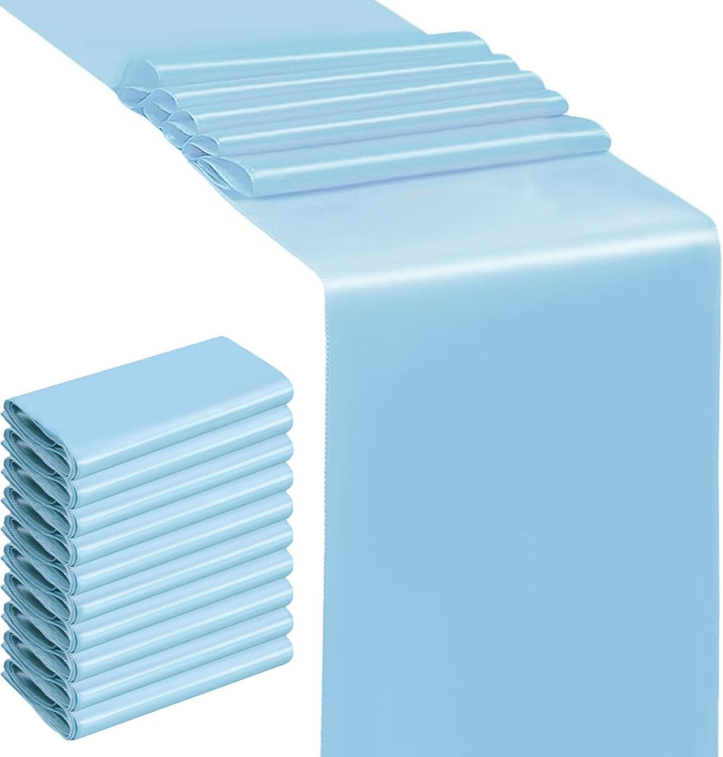 Skiennix Baby Blue Satin Table Runner - 12 x 108 Inches for Weddings, Parties & Events