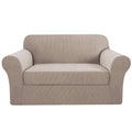 H.VERSAILTEX 2 Pieces Loveseat Covers Fit Lovesat Width Up to 70 Inch Furniture Cover/Protector, Jacquard Spandex Stretch Loveseat Slipcovers Suit for T Cushion/Box Cushion (Loveseat, Sand)