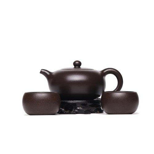 SILINE Fine Zisha Teapot Set,China Genuine Yixing Black Golden Clay Tea Pot 8.4 Oz with 2 Cups,Infuse Brew Kungfu Tea Maker Set