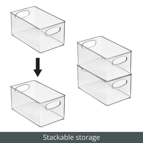 mDesign Plastic Bathroom Storage Container Bins w/ Handles - Closet, Cabinet, Vanity, Cupboard Shelf Organization, Hair Tools Accessory Organizer - Ligne Collection; Clear, 10x6x5 (Pack of 4)