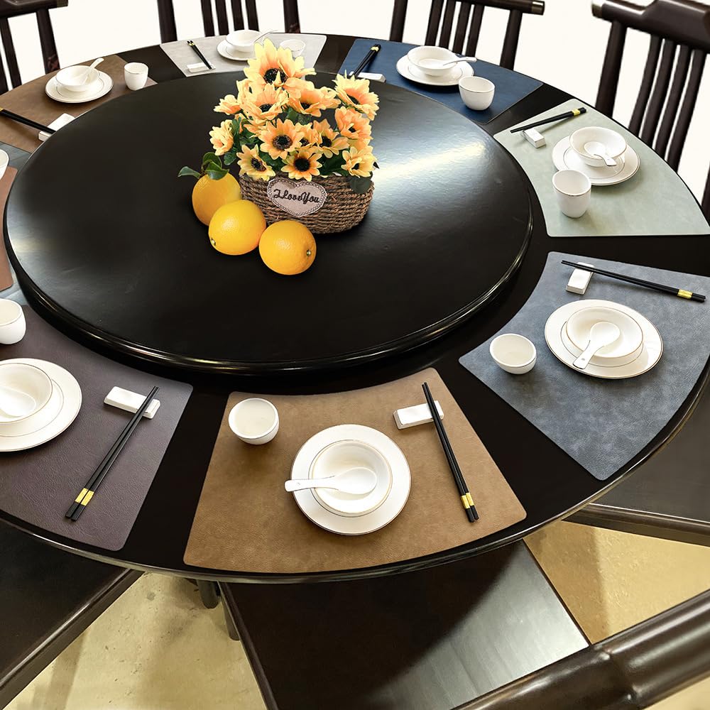 Leather Round Table Washable Placemats, Thick Faux Leather Heat Resistant Wedge Table Placemat, Waterproof Non-Slip Easy to Clean Place mat for Kitchen Coffee Dining Room Table Set of 6