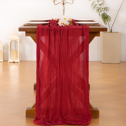 Socomi Red Cheesecloth Table Runner Easter Spring Boho Rustic Gauze 120 inch 10FT Cheese Cloth Runner for Wedding Party Baby Shower Birthday Home Decor Holiday Decorations