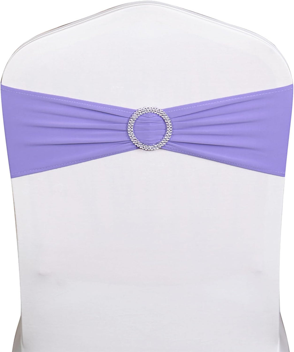 Skiennix Spandex Chair Sashes - Pack of 50 Lavender Chair Bows for Weddings & Events