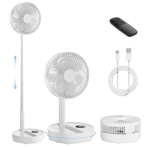 Edvision 8" Portable Oscillating Standing Fan, 8000mAh Rechargeable Pedestal Fan with Remote, Foldable Quiet Travel Fan, 8H Timer, Height Adjustable, Floor & Desk fan for Bedroom, Camping, Office