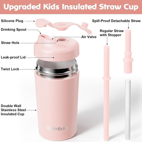 Fimibuke Kids' 10 OZ Spill-Proof Straw Cups - Leak-Proof Insulated Tumblers with Silicone Straws