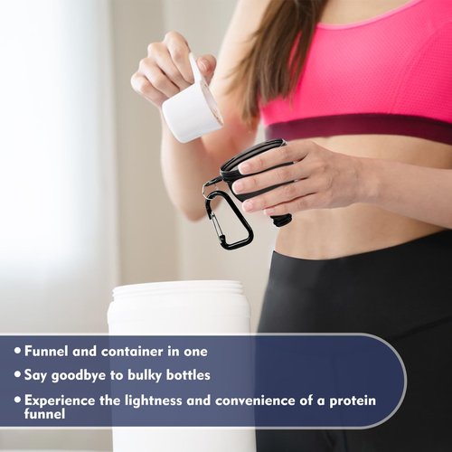 TEESSUE 2 Pcs Protein Powder Container, Portable Protein Powder Travel Container, Protein Powder Funnel, Water Bottle Funnels for Powder Mixes, Pre Workout/Gym Supplement Funnel Keychain (50ml+100ml)
