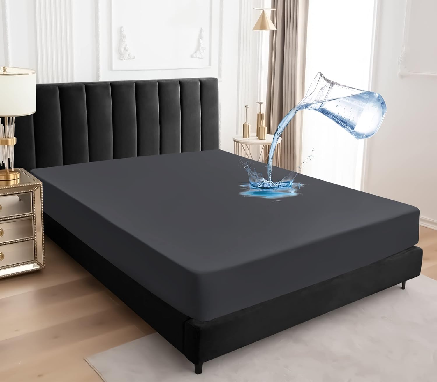 Sufdari Twin Size Mattress Protector - Waterproof Fitted Sheet Cover with 18" Deep Pocket | Comfortable Deep Gray