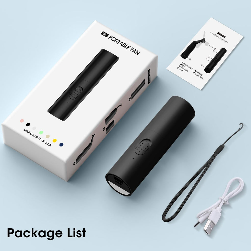 OLV Handheld Mini Fan - Portable Rechargeable 3000mAh Battery | 22+ Hours Runtime - Black