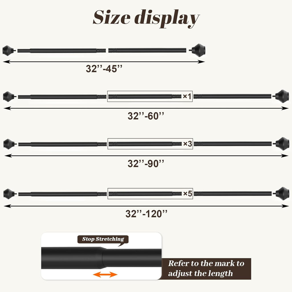 Skiennix No-Drill Curtain Rod - Adjustable 36-48 Inch Black Telescoping Design | Renter-Friendly Solution