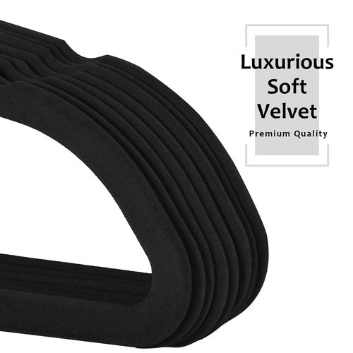 VECELO Premium Velvet Clothes Hangers Suit Heavy Duty (50 Pack)-Non Slip & Space-Saving with 6 Finger Clips & Tie Rack Excellent for Men and Women,Black