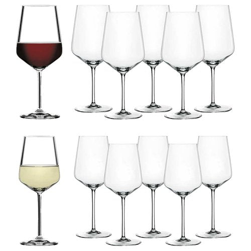 Spiegelau Style Red and White Wine Glasses, Modern Stemmed Wine Glasses, Elegant Glassware for Dinner Parties, Home Bar Cart Accessories, Hosting Essentials, and Wedding Gifts, Set of 12