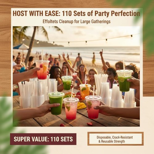 Voatree 110 Pack 20 oz Plastic Cups with Lids and Straws,Sturdy Disposable Iced Coffee Cups with Lids,Clear To Go Cups For Smoothie,Cold Drinks