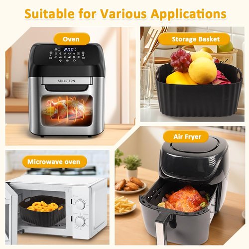 BYKITCHEN Large Air Fryer Silicone Liners Compatible with CHEFMAN 8QT/ 10 QT/ 12 QT & Other 8-12 Quart XL Airfryer, 2PCS 10 Inch Reusable Silicone Airfryer Oven Tray Insert, Air Fryer Accessories