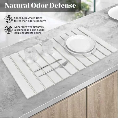 **Extral Large Stone Dish Drying Mat - Quick Dry Eco-Friendly Diatomaceous Earth | 28" x 16" for Kitchen Counter**