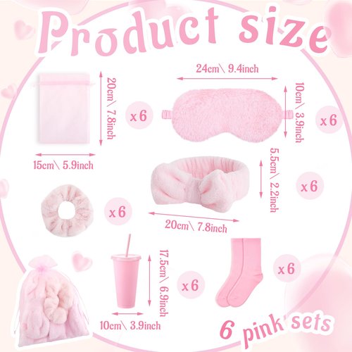 Fanfanwin 48 Pcs Sleepover Party Supplies Spa Birthday Slumber Pajamas Galentines Party Favors Coquette Throw Blanket Pillow Headband Scrunchies Eye Mask Cup Socks(Pink,Solid Color)