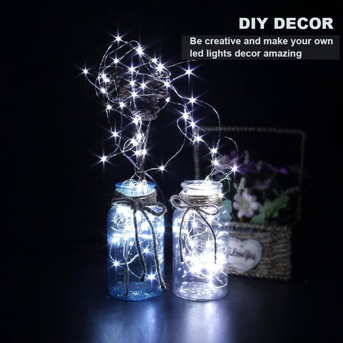 CYLAPEX 12 PCS Fairy Lights - Cool White 3.3FT Silvery Copper Wire | Battery Powered LED String Lights for Weddings, Parties & Home Decor