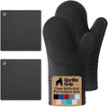 Gorilla Grip Silicone Oven Mitts Set - BPA-Free, Heat Resistant & Waterproof | 4-Piece Black Cooking Gloves