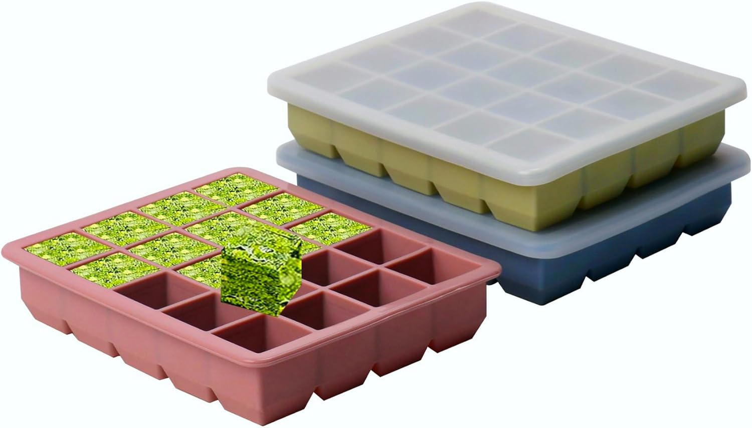 Skiennix Silicone Freezer Molds - Ideal for Storing Garlic, Herbs & More - 3-Pack Multicolor Tray