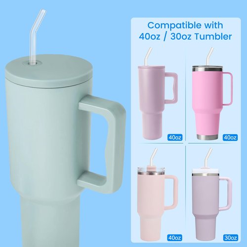 [6Pcs] Reusable Glass Straws for Simple Modern 40 oz - 12" x 10mm Replacement Glass Straws Shatter Resistant for Stanley 40 oz Tumbler, Straw with 2 Brushes for Stanley Cup Accessories