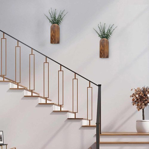 Wooden Wall Planter Vase Set of 2, Boho Hanging Planter for Indoor Plants & Flowers, Natural Wood Wall-Mounted Planters for Art Home Decor - Living Room, Bedroom, Bathroom, Patio (Brown)