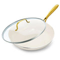 GreenPan Swift 12" Ceramic Nonstick Frying Pan Skillet with Lid, PFAS & PFOA-Free Healthy Cooking, Gold Stainless Steel Handle, Versatile Cooking Essentials, Dishwasher & Oven Safe, Cream