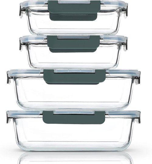 MCIRCO Extra Large Glass Food Storage Containers Set - 80 oz & 36 oz Airtight, Microwave & Oven Safe