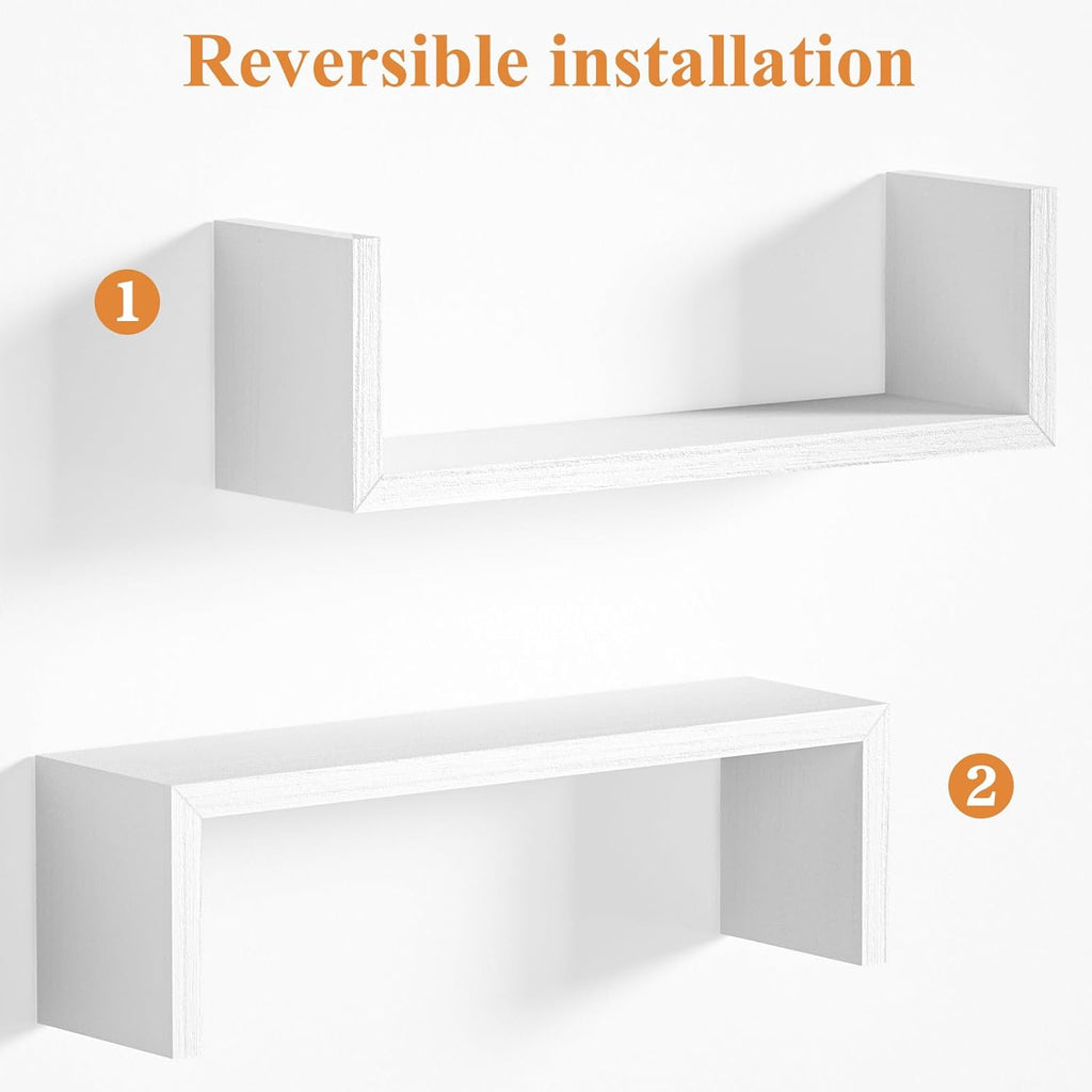 SRIWATANA Floating Wall Shelves - Set of 5 Wood Shelves for Home Decor | Versatile for Bathroom, Bedroom, Kitchen, Office - Washed White