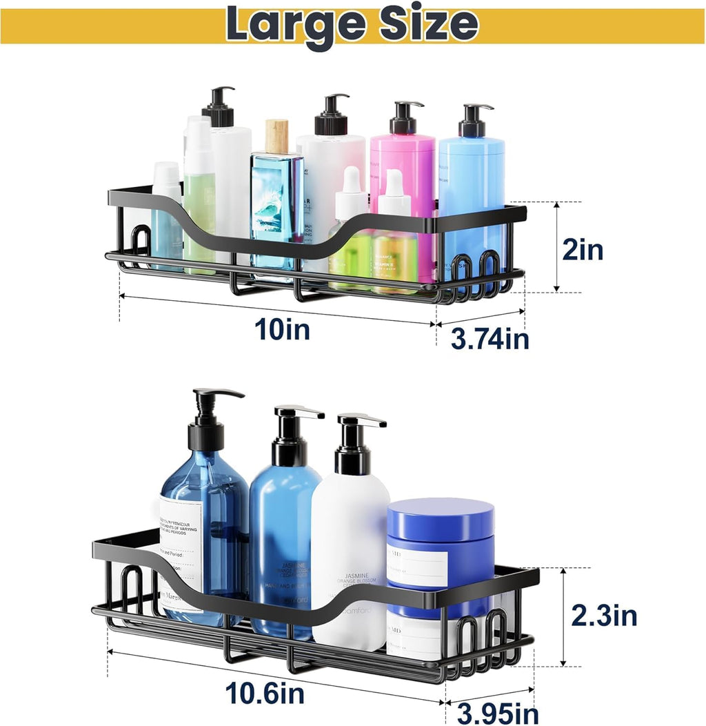 OMAIRA Shower Caddy - 3-Pack Rustproof Organizer with Soap Holder for Smooth Walls & Glass Tile, Black