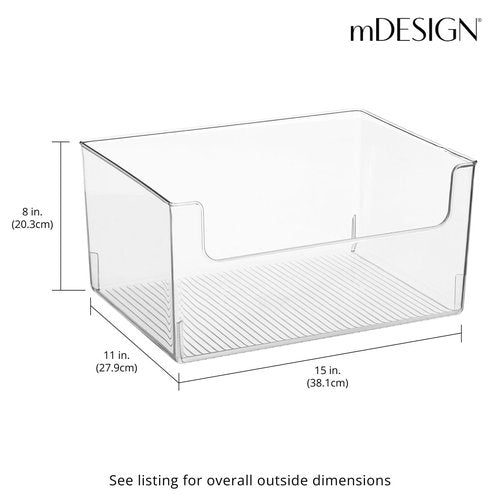 mDesign 2 Pack Clear Plastic Modern Open Front Dip Storage Organizer Bin Basket for Kitchen Organization - Shelf, Cupboard, Cabinet, and Pantry - 12x12x8 inches