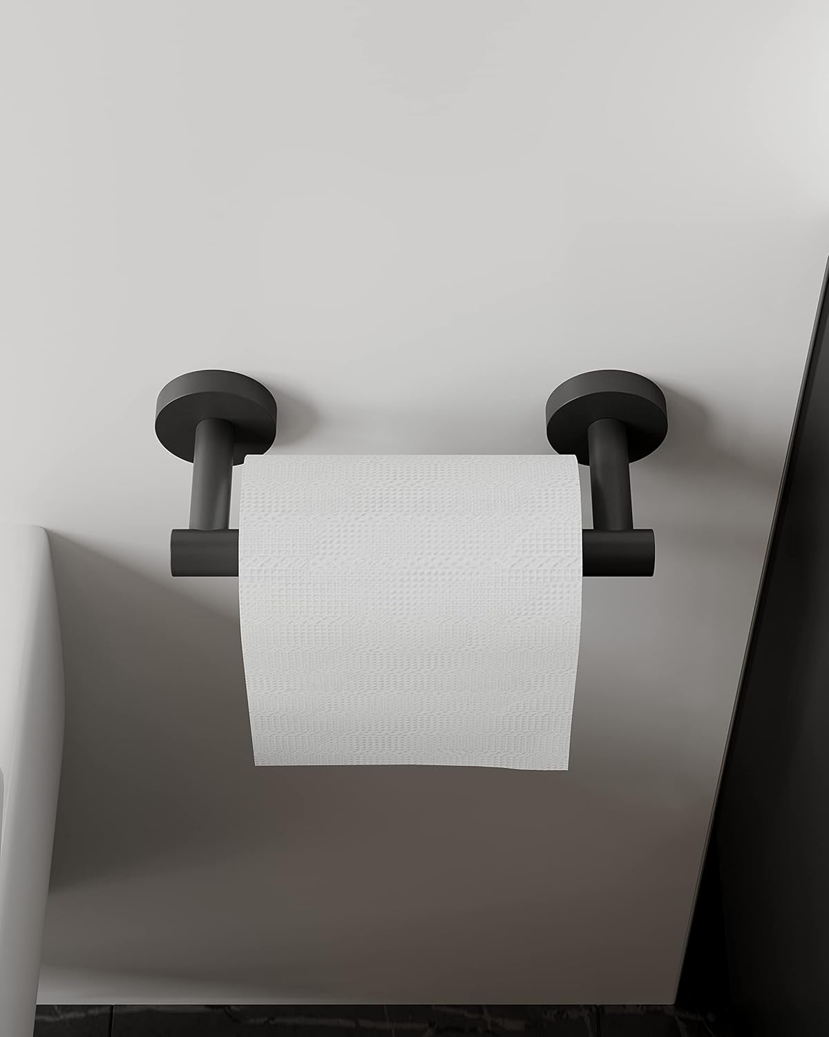 Ruacq Toilet Paper Holder - Matte Black Double Post Design | Pivoting Round Tissue Roll Holder - SUS 304 Stainless Steel