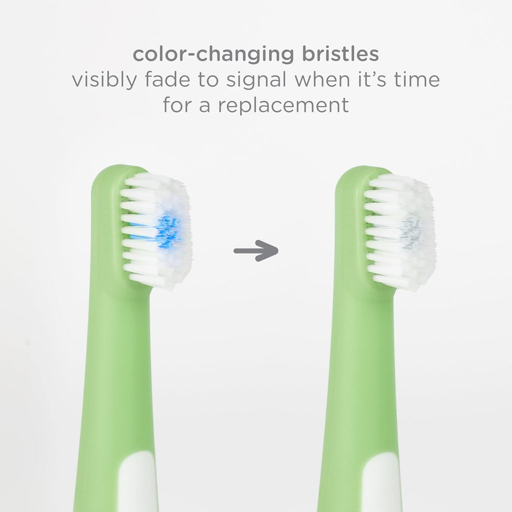 Ubbi Grow With Me Toothbrush Training Set - 360° Food-Grade Silicone & Soft Bristles | Polaris Blue & Zest Green