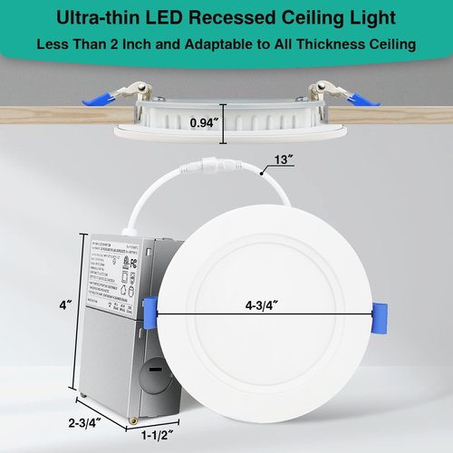 HiBay 8 Pack 4 Inch LED Recessed Lighting, 1200lm 12W 150W Eqv, 3000K Warm White Recessed Ceiling Canless Light Fixtures, Dimmable Wafer Downlight - ETL and Energy Star Certified
