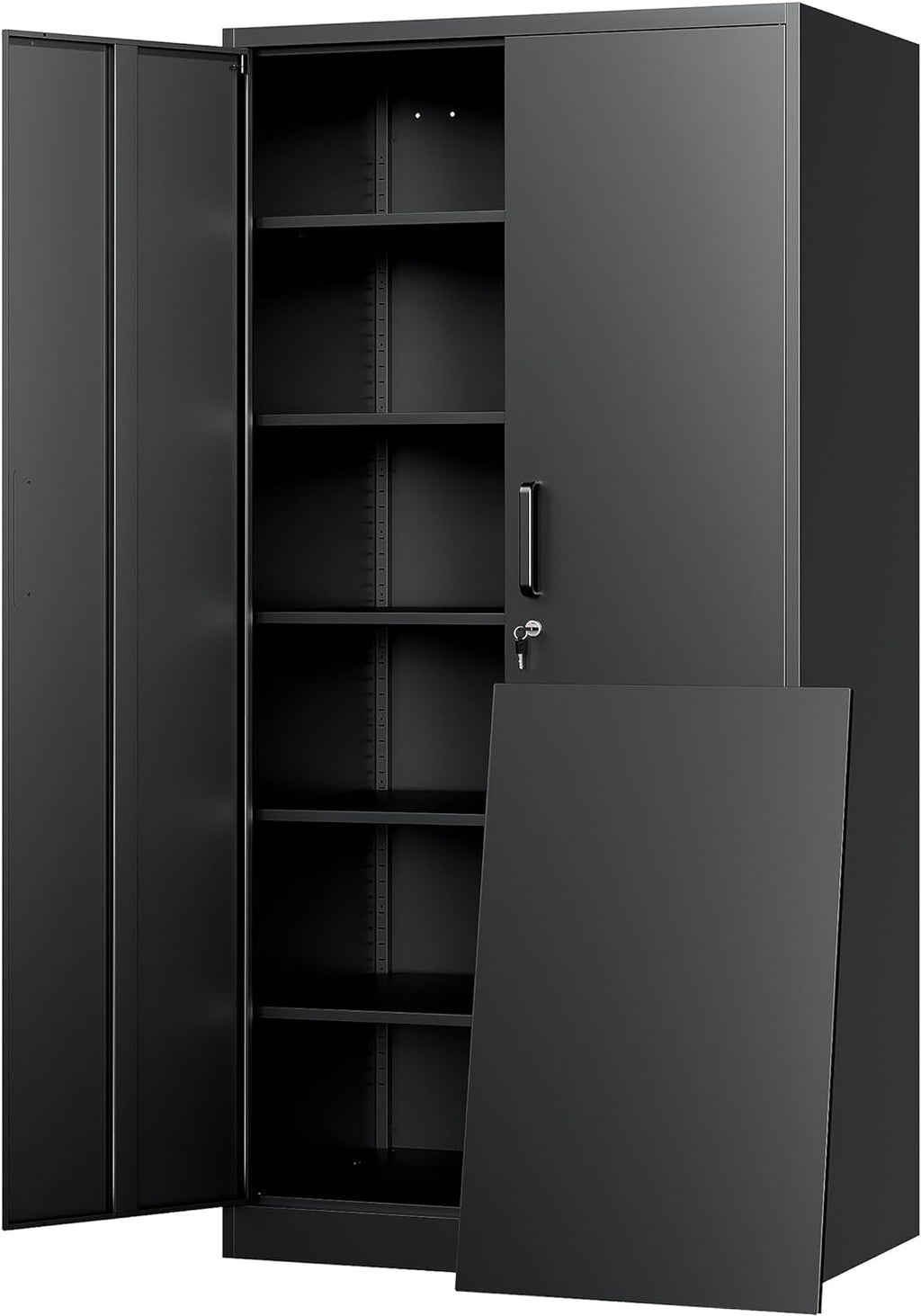 Yizosh Metal Storage Cabinet - 72" Lockable Garage Cabinet with 2 Doors & 5 Adjustable Shelves, Black Steel