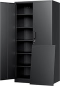 Yizosh Metal Storage Cabinet - 72" Lockable Garage Cabinet with 2 Doors & 5 Adjustable Shelves, Black Steel