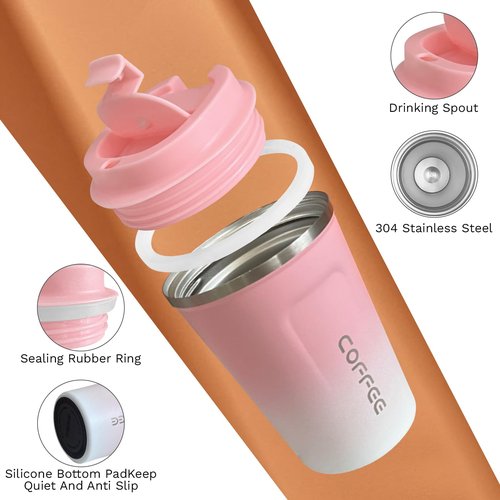 SPLMIFA Travel Coffee Mug Leak-Proof, Reusable Coffee Cups with Lids, Stainless Steel Vacuum Insulated Coffee Tumblers, Thermal Insulation Cup for Men and Women Hot & Cold Drinks(2nd-Pink White, 12OZ)