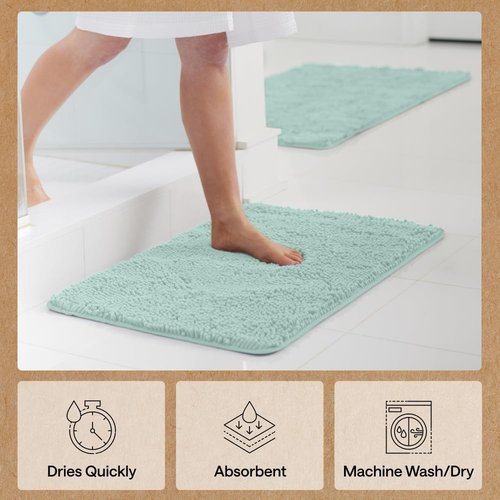 GORILLA GRIP Bath Rug Mat - Soft Absorbent Chenille with Quick Dry Microfiber | Washable 24x17 Seablue