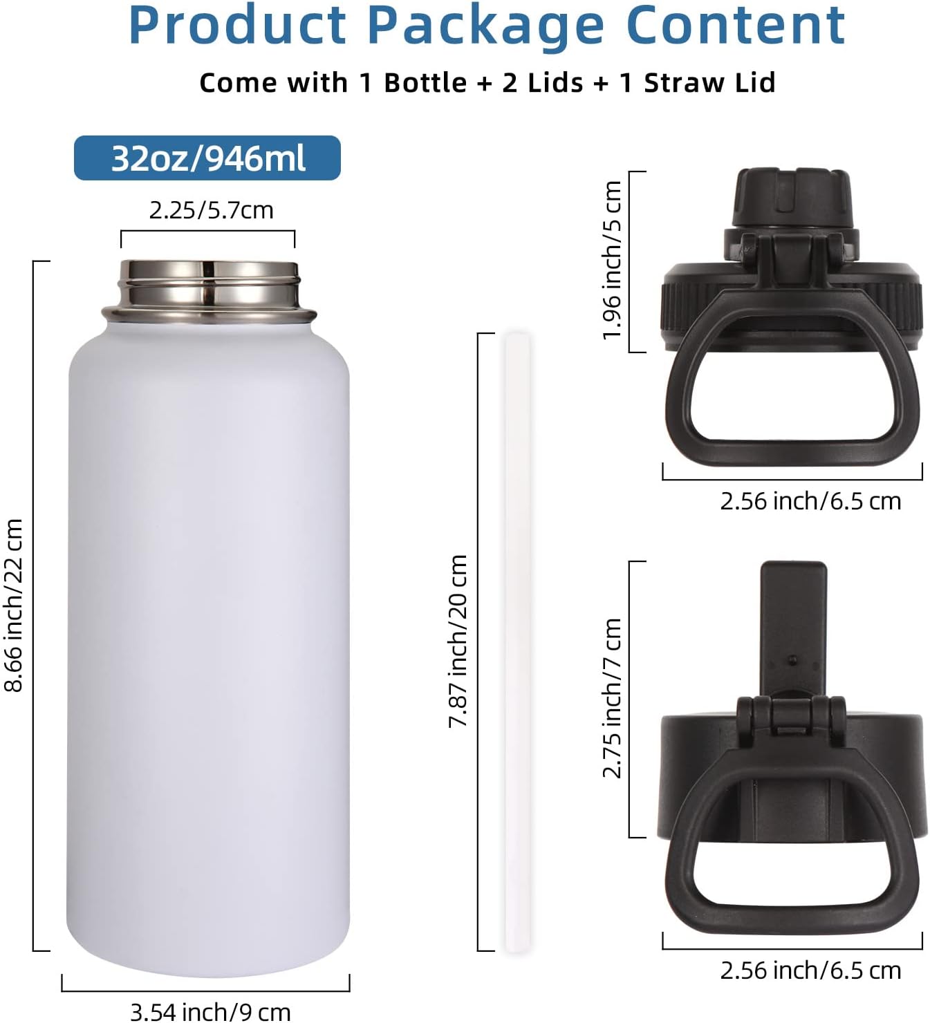 Volhoply 32 Oz Insulated Water Bottles - 4 Pack with Straw & Spout Lids | Leakproof Stainless Steel Flasks for Hiking & Camping