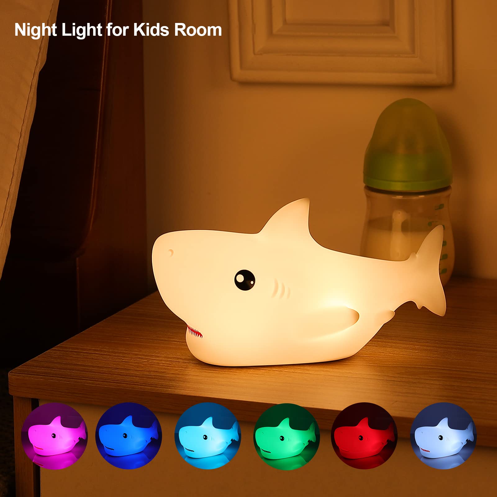 ZKLiLi Shark Night Light,Rechargeable Cute Squishy Lamp for Boys Girls Gifts Night Lights Teens Nursery Touch Room Decor Gifts