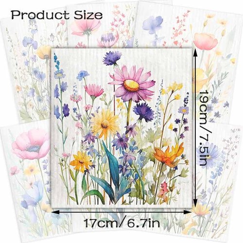 Flowing Fun Swedish Dishcloths for Kitchen – 6 Pack Cellulose Reusable Cleaning Paper Towels – Soft, Quick-Drying, Washable Dish Rags for Kitchen, Counters & More (Flower)