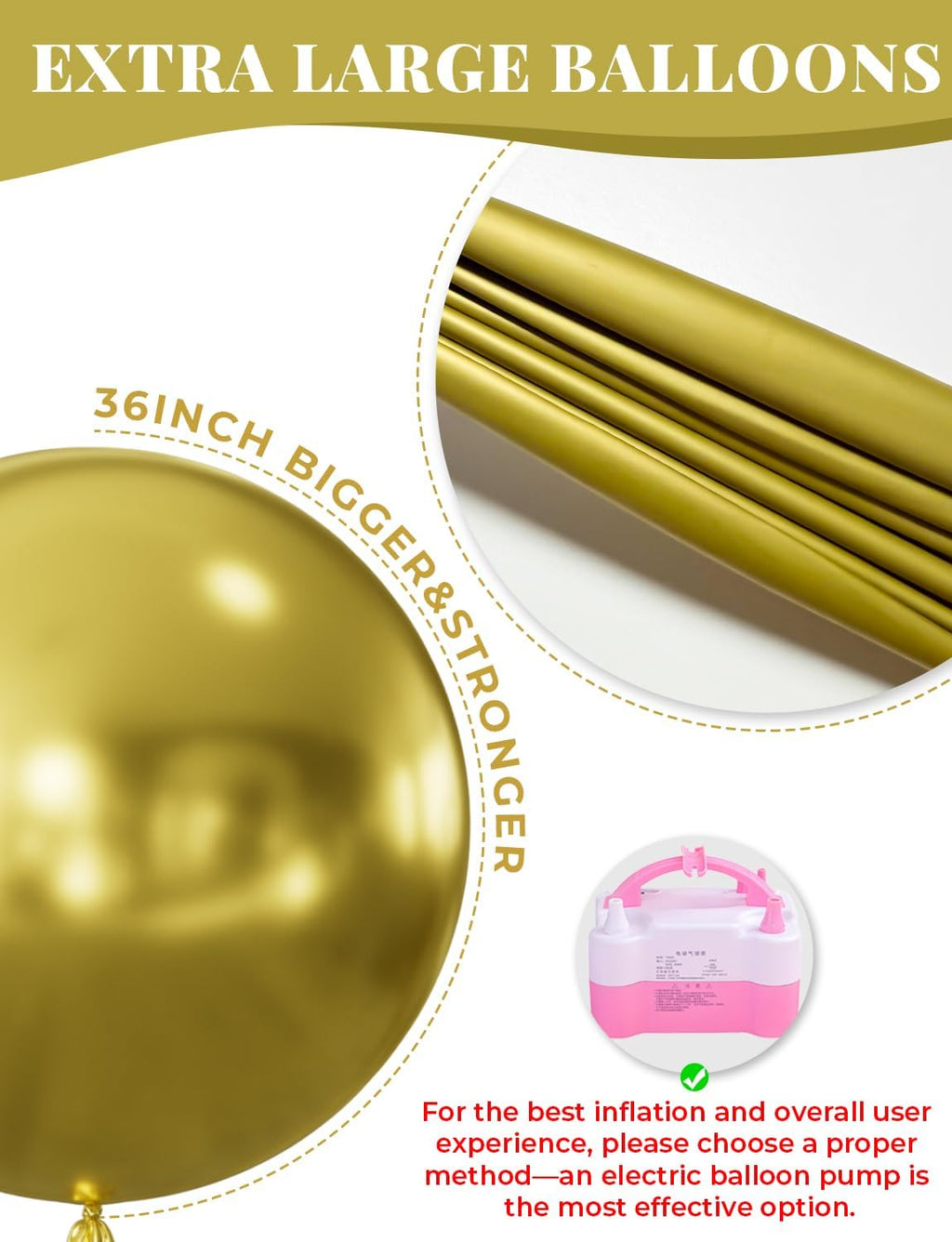 Skiennix 36 Inch Metallic Gold Balloons - Jumbo Chrome Latex Balloons for Graduation & Party Decor