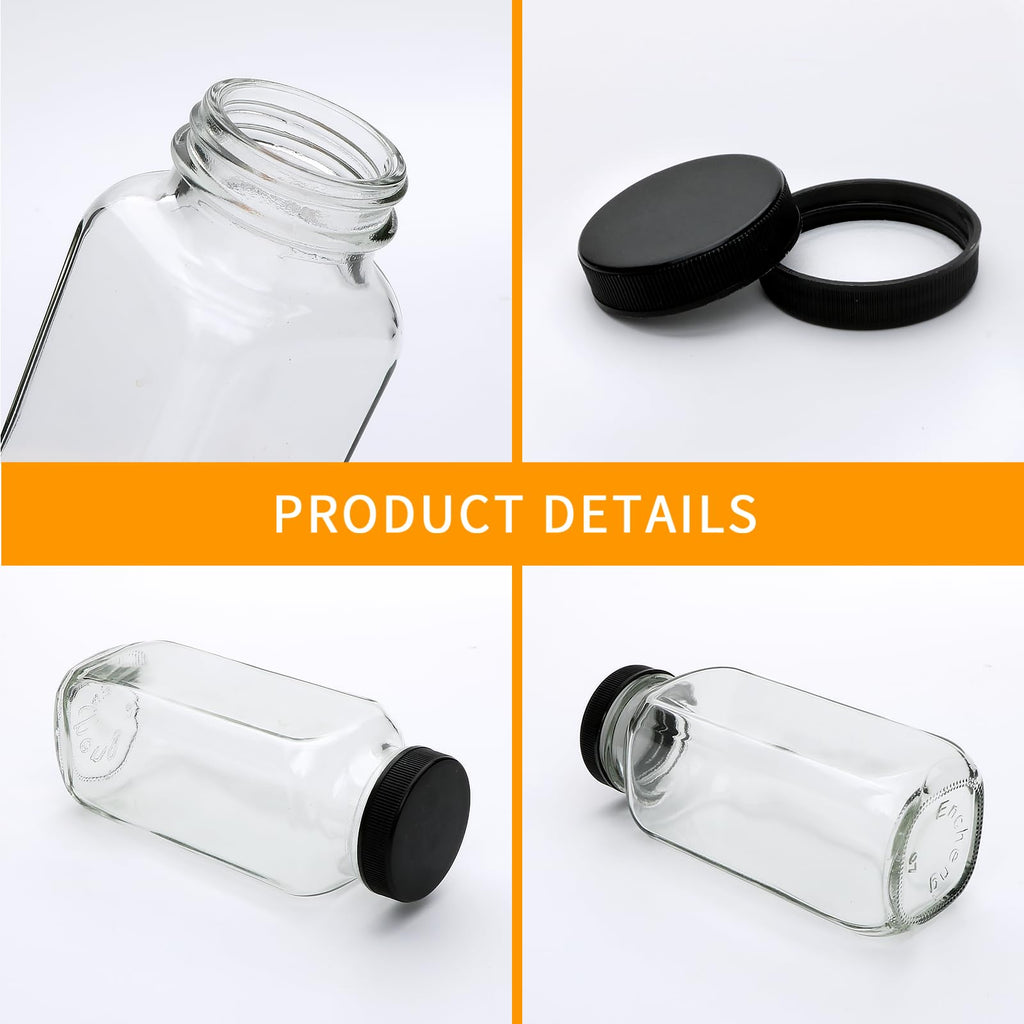 Accguan Vintage Water Bottles with Lids,8oz Reusable Glass Drinking bottles for Juicing,Hot Sauce,Kombucha,Ginger Jar,Potion,Oil,Milk Bottles,Whiskey,Portable Travel Bottle,Smoothies Bottles(12pack)