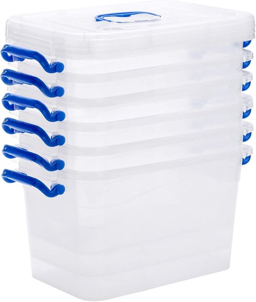 Clear Storage Box - 6-Pack 7 Quart Plastic Latch Bins with Handle | Versatile 6.5 Liter Containers