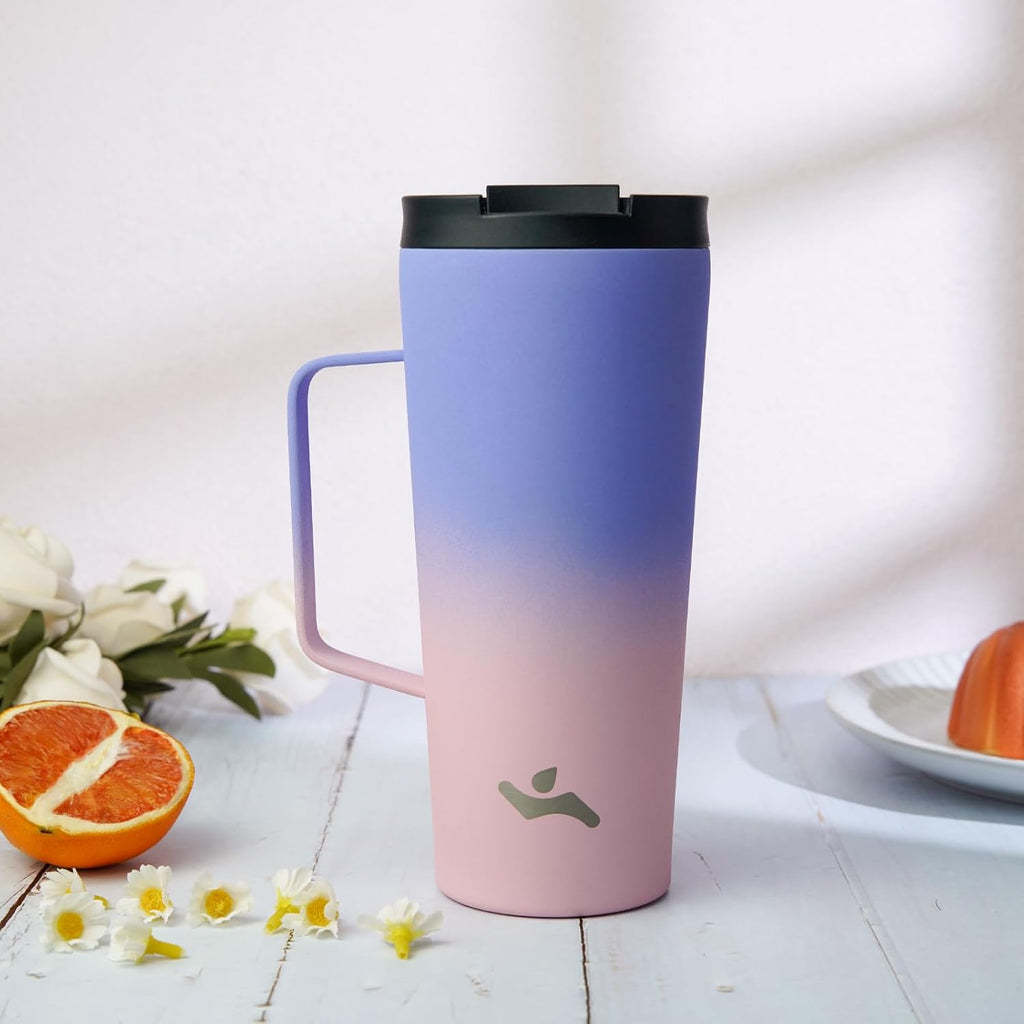 Skiennix Insulated Tumbler - 18 OZ Stainless Steel Travel Mug with Handle & Straw | Pastel Sunset