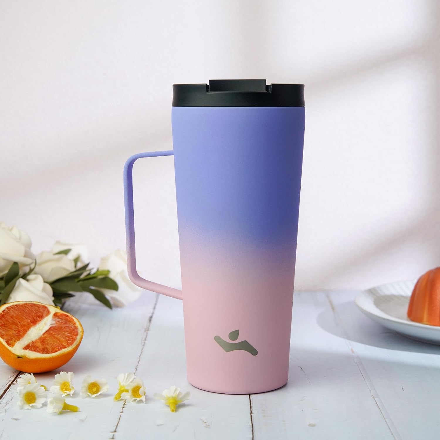 Skiennix Insulated Tumbler - 18 OZ Stainless Steel Travel Mug with Handle & Straw | Pastel Sunset