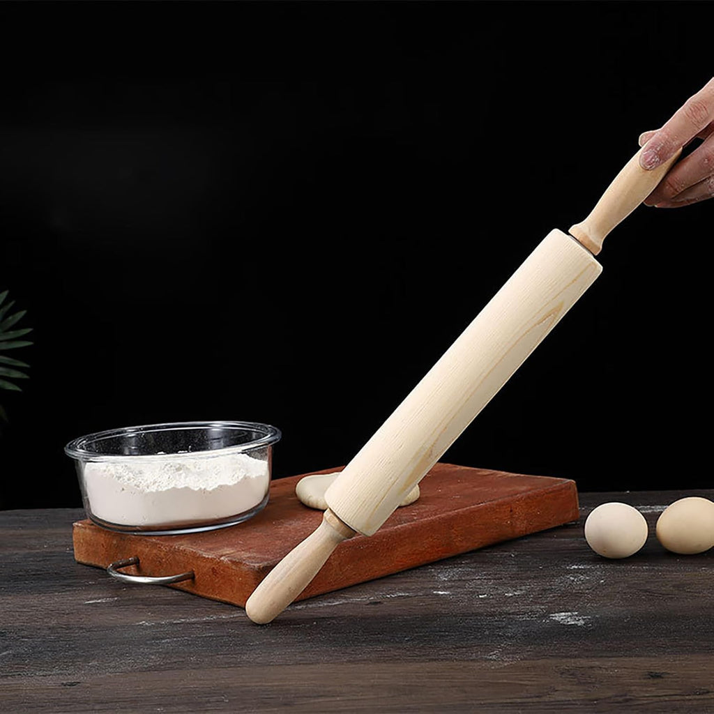 Skiennix 13.8 Inch Wooden Rolling Pin - Perfect for Baking Bread, Pizza, Cookies, and Noodles