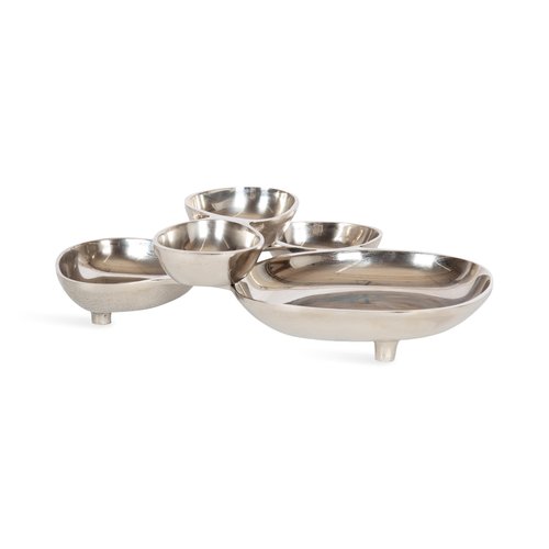 Kate and Laurel Cluso Modern Metal Tabletop Footed Cluster Tray, 14 x 10, Shiny Silver, Sculptural Cast Aluminum Food-Safe Tray for Kitchen or Entryway Decor