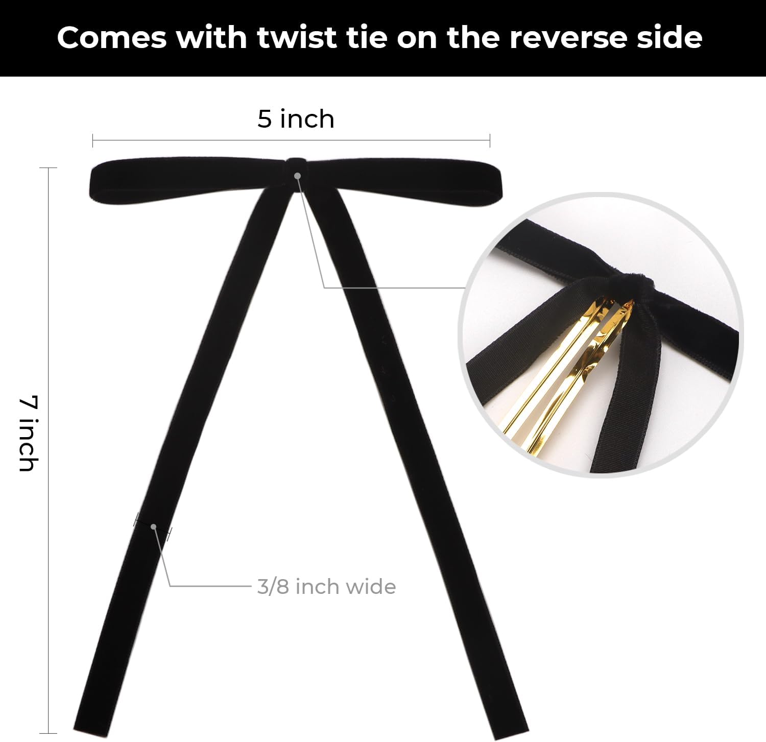 Ribbli Black Velvet Bows - 24 Vintage Christmas Tree & Wreath Ribbon Bows | 5 x 7 Inch, 3/8 Inch Wide