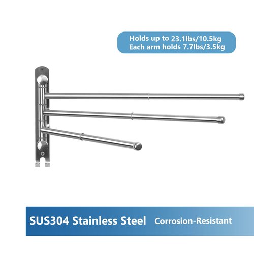 Adjustable Bathroom Towel Rack JSVER SUS304 Stainless Steel Towel Rack with Adjustable Arms (Silver, 3 Arms)