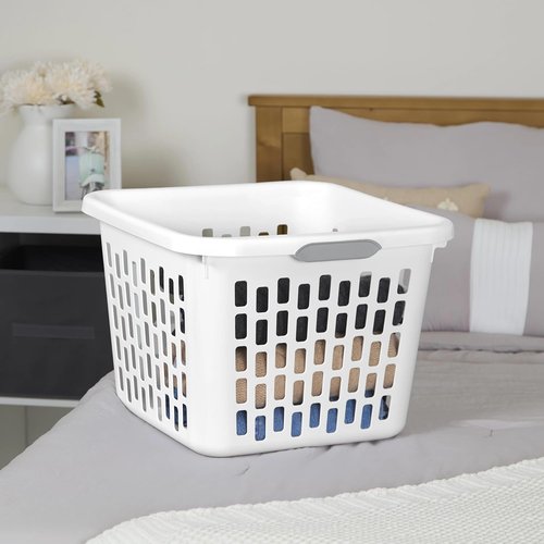 1.5 Bushel Square Plastic Laundry Basket by [Brand Name] - BPA-Free, Sturdy & Stackable, White with 2 Comfort Grip Handles
